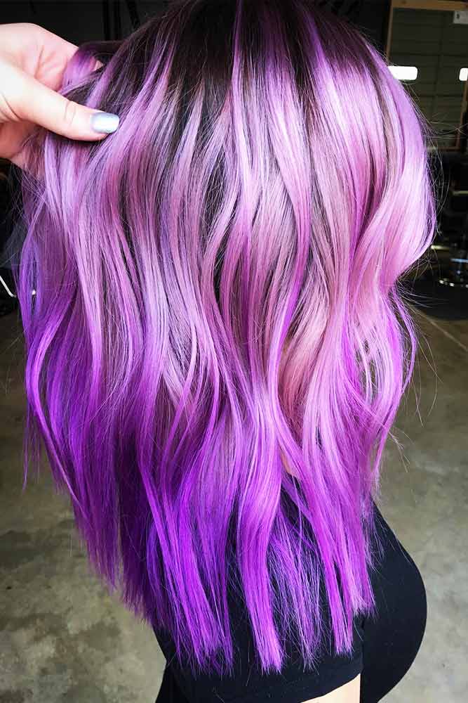 Pastel Lilac To Bright Lavender Fade #ombrehair #wavyhair