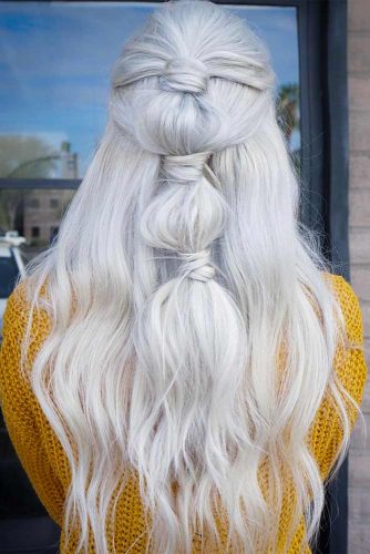 Long Silver Hair With Bubble Braid #bubblebraid #longhair