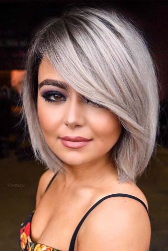 Medium Bob Cut WIth Silver Hair #mediumbob #sidebang #silverbob