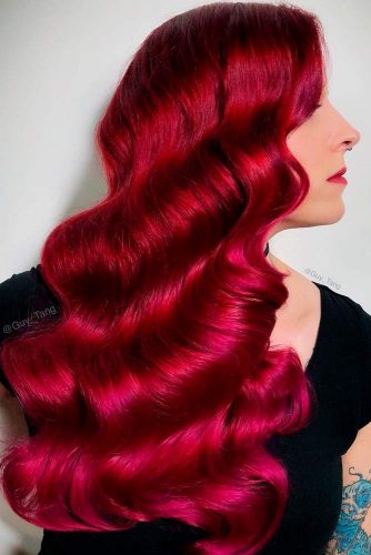 Saturated Burgundy Color For Long Hair #longhair #hollywoodwaves