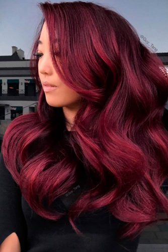 Dark Burgundy Velvet For Long Hair #longhair #wavyhair #sidebang