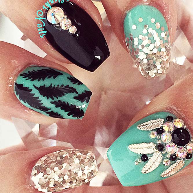 Dream Catcher Nail Designs With Rhinestones