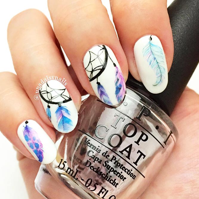 White Base Dream Catcher Nail Designs