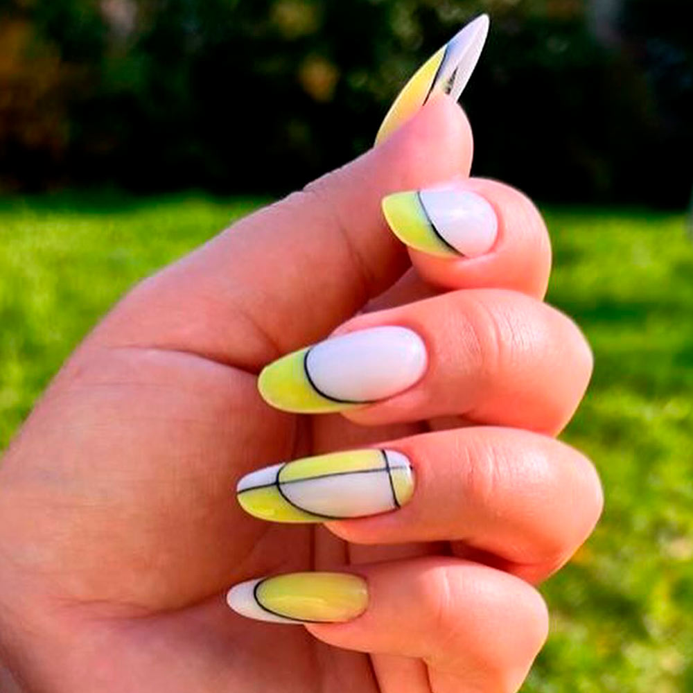 Yellow And White Checkered Nails