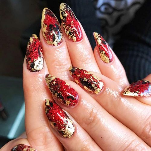 Gold Foil Nail Designs for Passionate Red Nails Picture 1