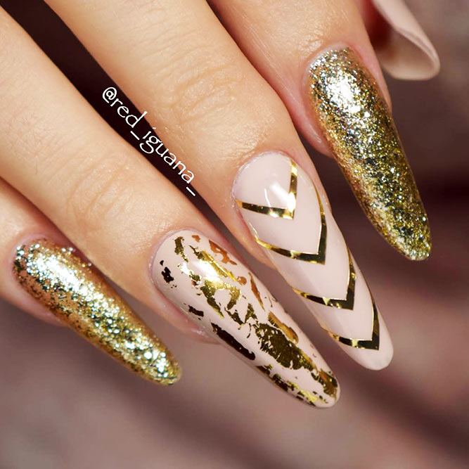 38 Gold Foil Manicure Ideas To Take Your Nails To The Next Level