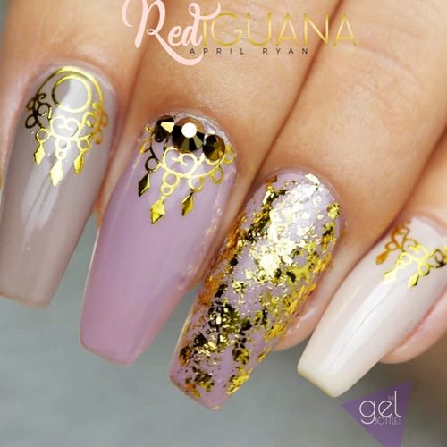 Nude Nails Designs with Gold Foil Picture 4