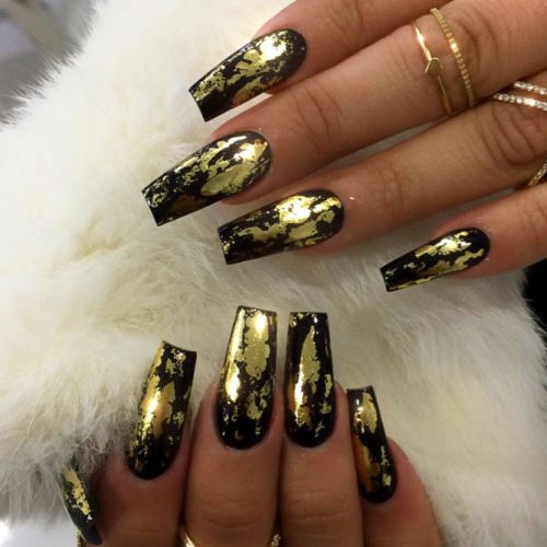 Black Nails with Gold Foil Picture 5