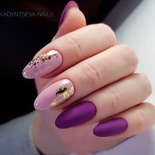 Elegant Lilac Nails With Gold Accents #mattenails #purplenails #citenaildesign