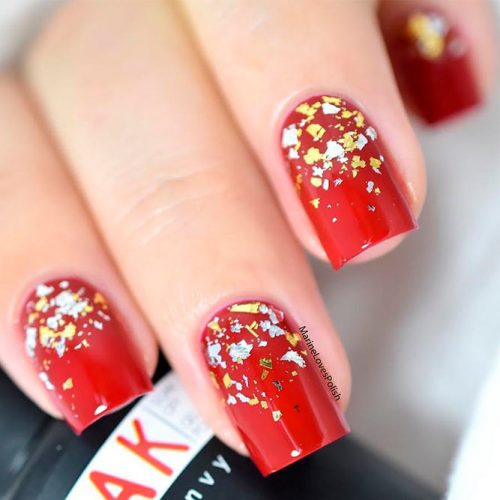Stunning Gold Foil Ombre For Red Nail