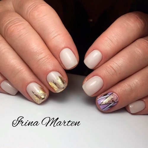 Pretty Tribal Nail design With Gold Foil #shortnails #nudenails