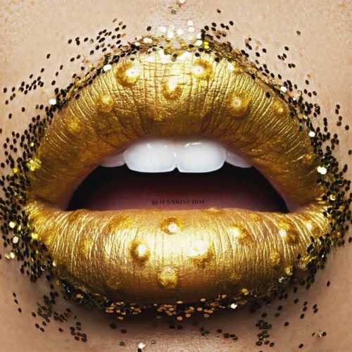 Fun Gold Glitter Lips Art #goldglitter #lipart