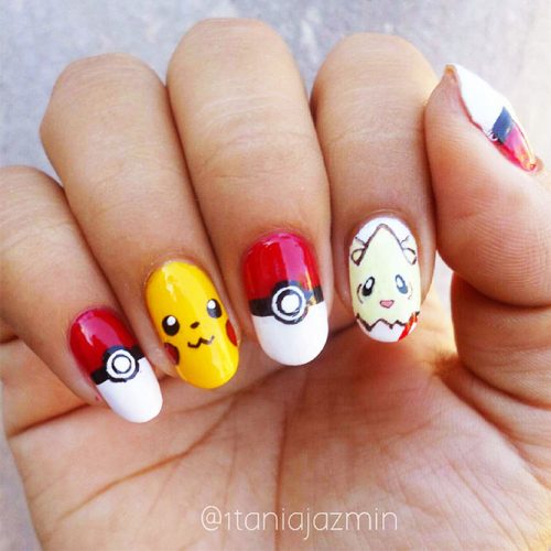 Awesome Bright Nails with a Pokemon Ball Picture 2