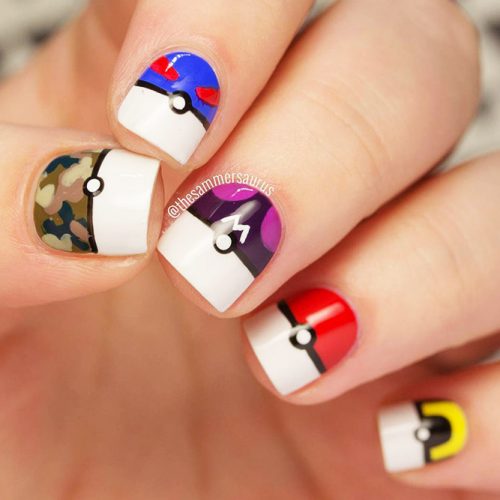 Awesome Bright Nails with a Pokemon Ball Picture 1