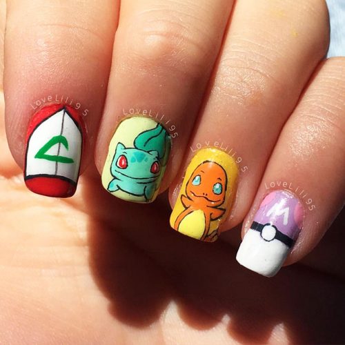 Awesome Bright Nails with a Pokemon Ball Picture 6