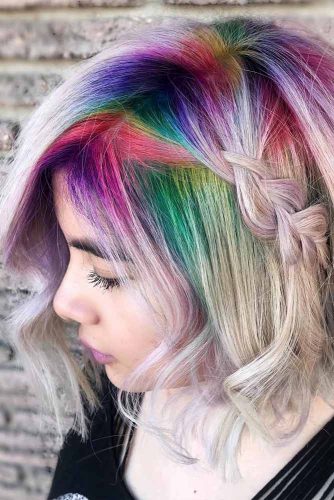 Medium Bob Haircut With Rainbow Color #bobhaircut #sidebraid