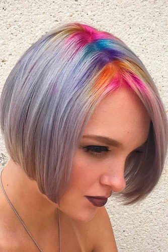 Partial Rainbow Short Hair Coloring #shorthair #bobhairstyle