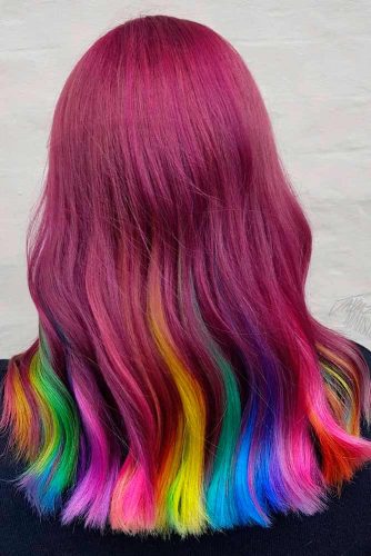 Partial Rainbow Hair Coloring For Long Hair #colorfulhair