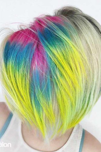 Rainbow Color Hair With Short Haircut #shorthair #straighthairstyle 