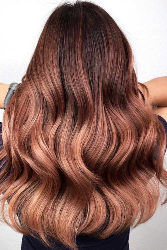 Rose Gold Balayage For Reddish Brunettes #balayage #rosegoldhair