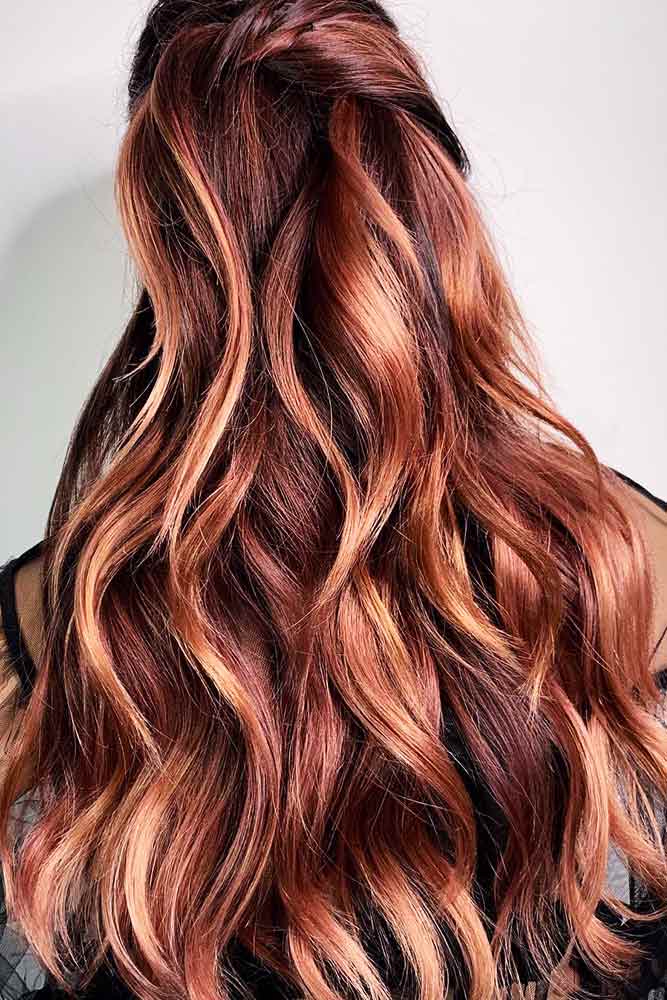 Rose Gold Highlighted Balayage For Brunettes #balayage #highlights #rosegoldhair