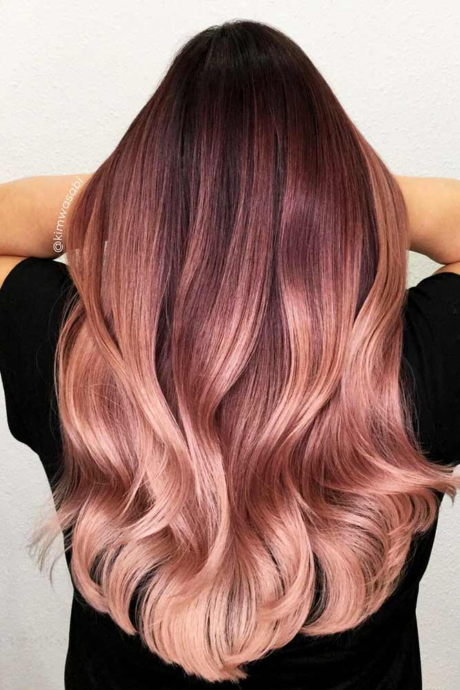 Rose gold shop highlights straight hair