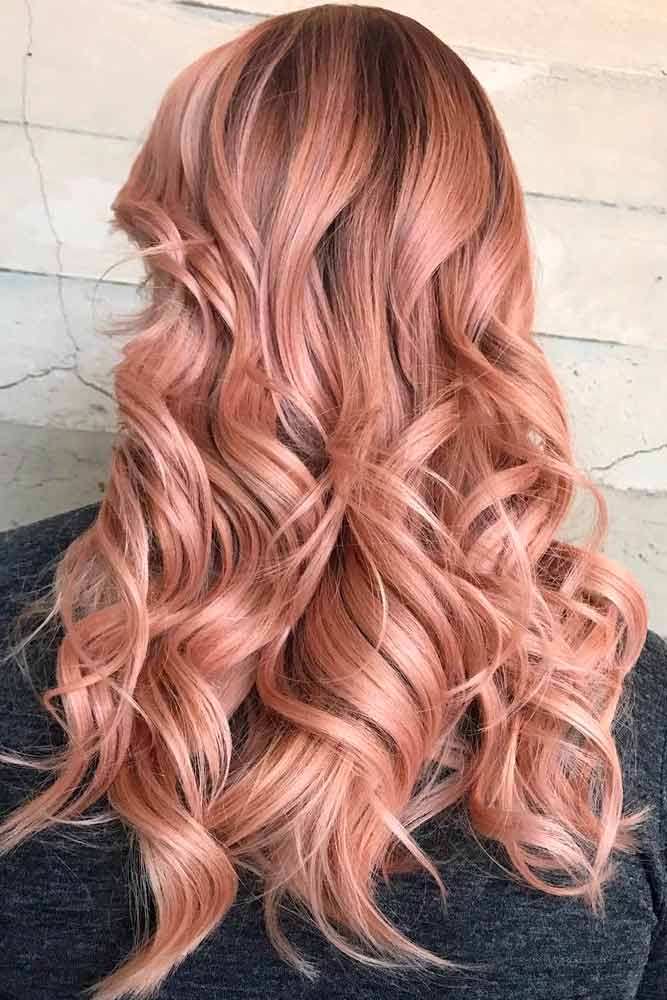 Peachy Shades Of Curly Rose Gold Hair #longhair #curlyhairstyles