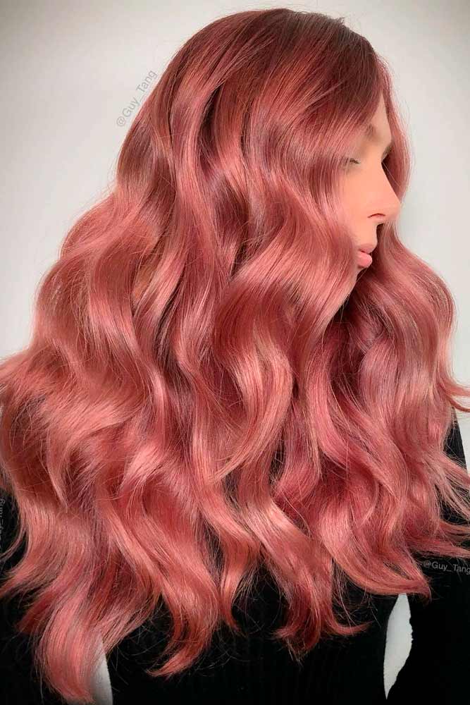 Peachy Shades Of Long Rose Gold Hair #longhair #wavyhairstyles