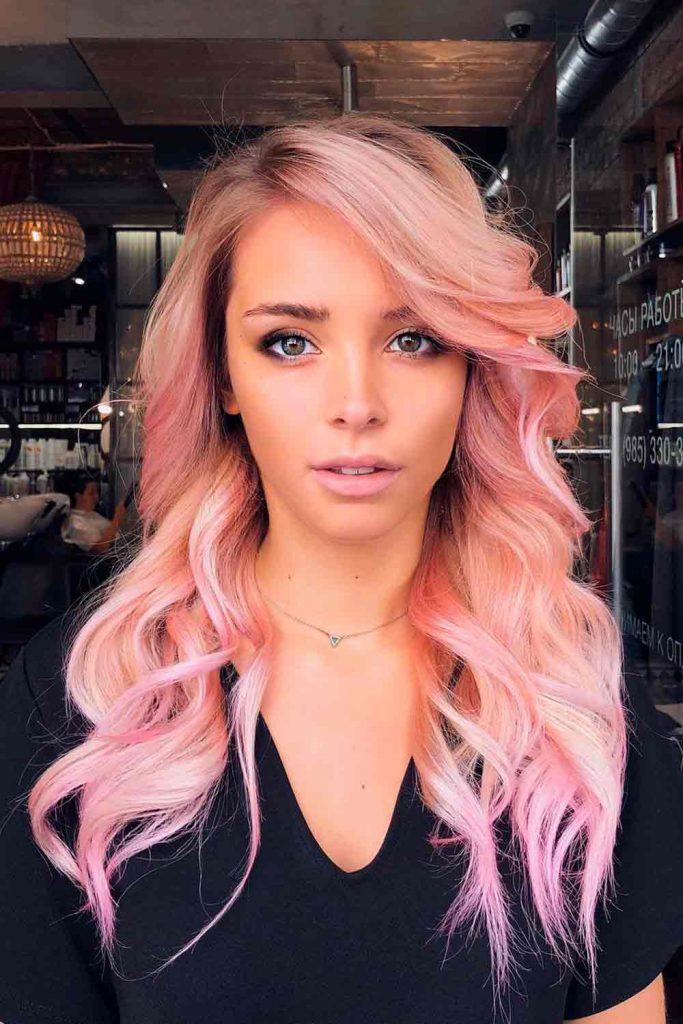 Blonde And Rose Gold Color Combo #blondehair #pinkhair