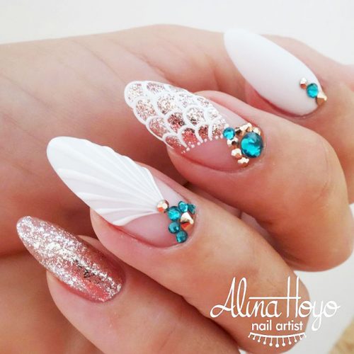 Shellac Nails Designs with Rhinestones for a Classy Look Picture 1