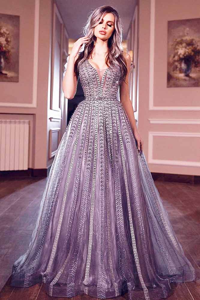 Crystal Silver A-line Prom Dress #alinepromdress