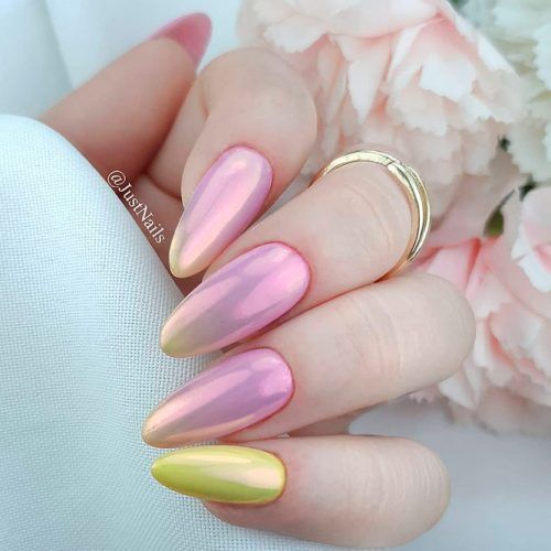 Pink And Yellow Chrome Nails #crhomenails #colorfulnails