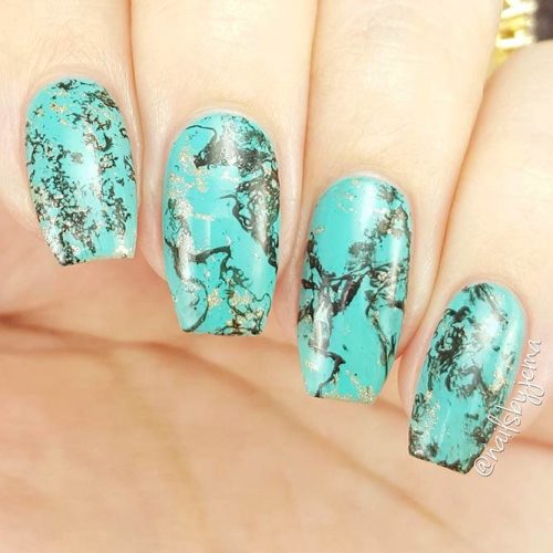 Turquoise Ballerina Nails With Marble Effect #marblenails