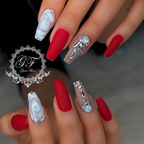 Newest Cool Ballerina Nails Designs With Decals #longnails #rednails