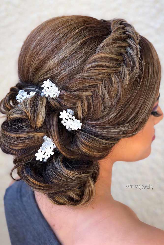 Chignon Hairstyle With Fisthtail Braid #fishtailbraid #floralaccessory