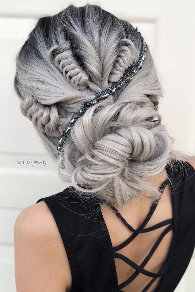 Beautiful Chignon Hairstyle For Special Evening #silverchignon