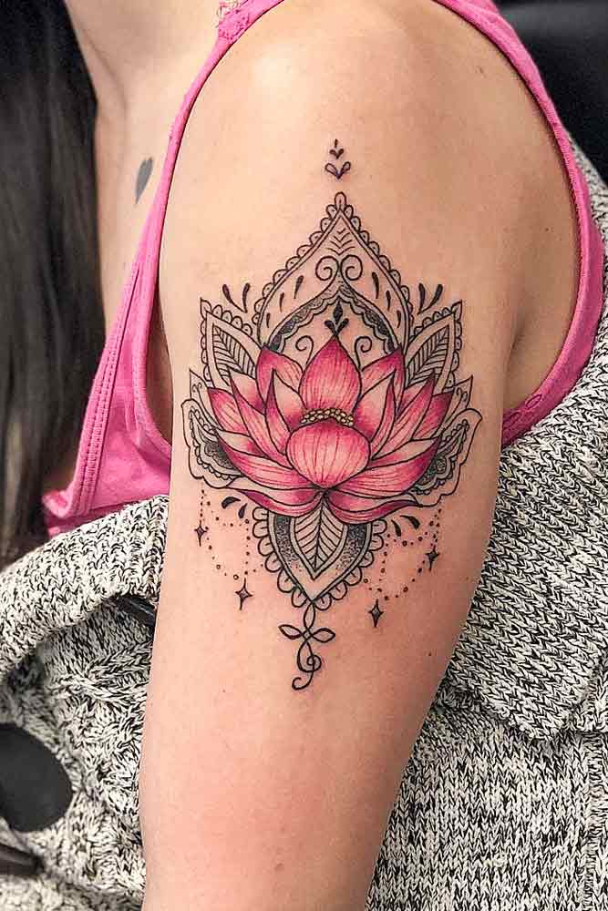 Mandala Tattoo With Pink Lotus Flower #armtattoo
