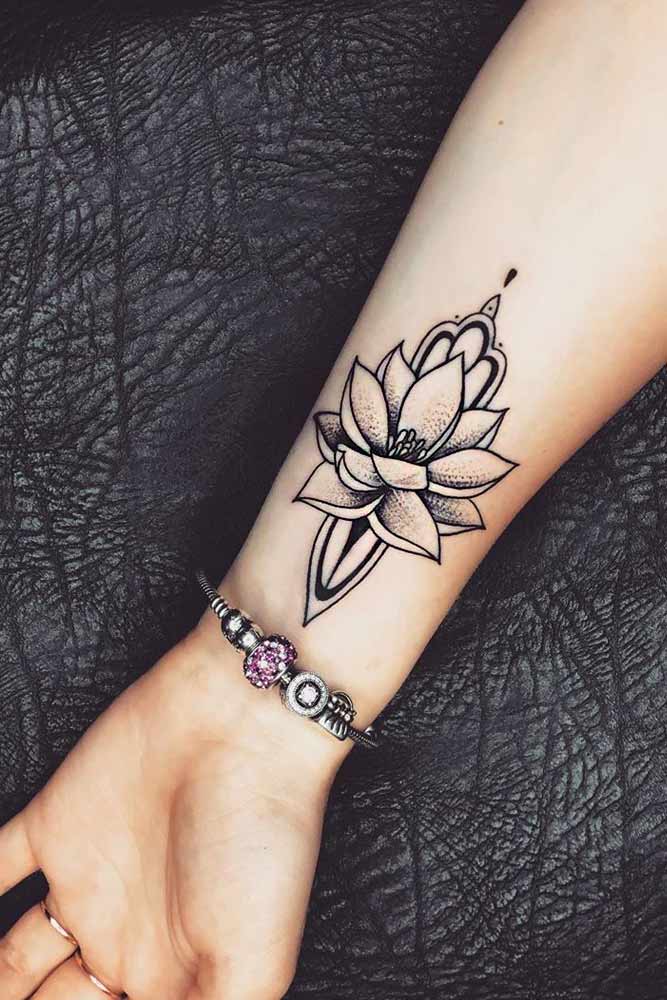 Wrist Lotus Tattoo With Dotwork Elements #wristtattoo