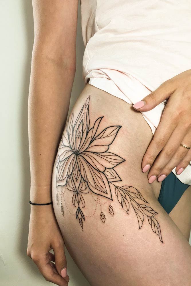 Linework Tattoo With Lotus Flower