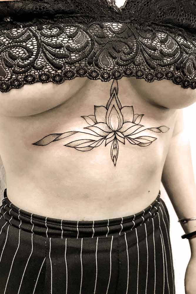 Sternum Tattoo With Lotus Flower #sternumtattoo