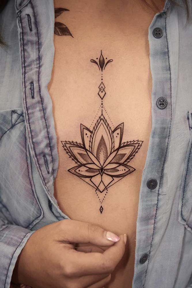 Lotus Flower Tattoo Under Breast