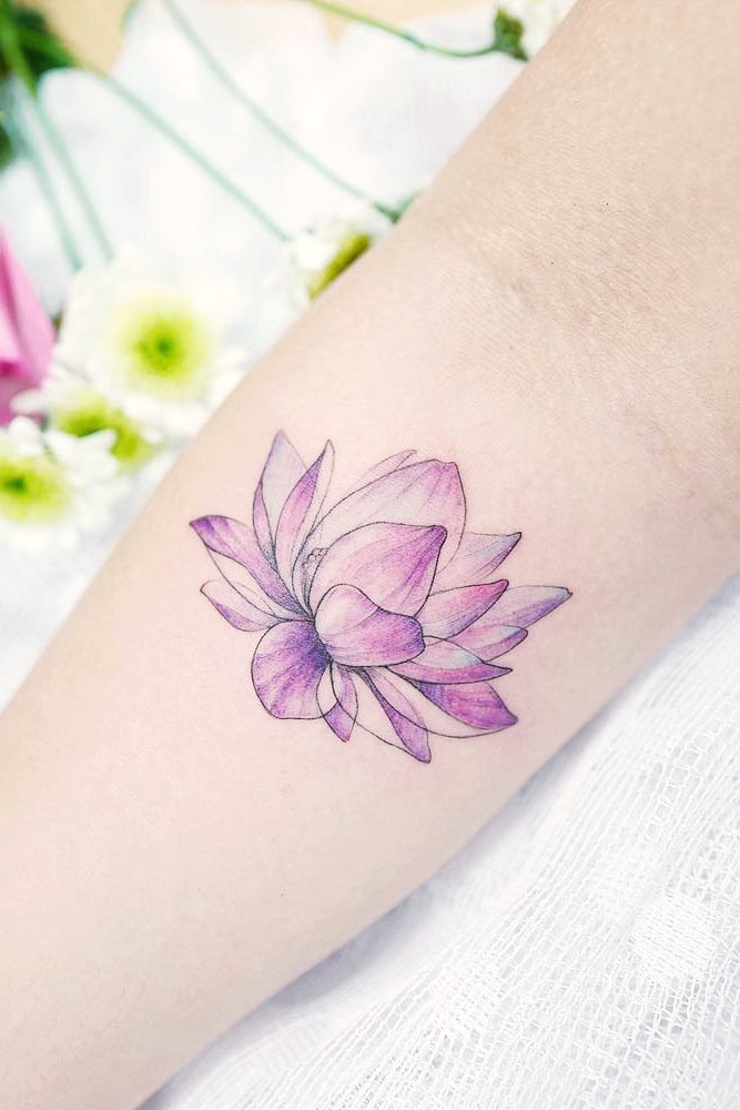 Cute Purple Lotus Flower Tattoo #watercolortattoo #purpletattoo