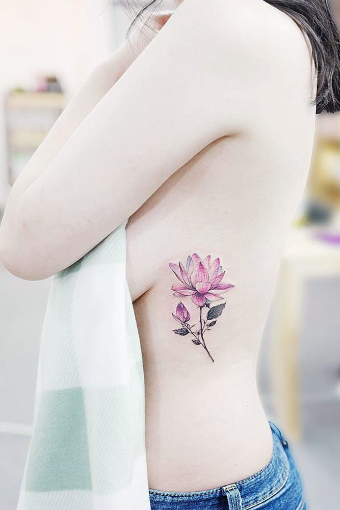 Lotus Flower Side Tattoo #sidetattoo #uniquetatto