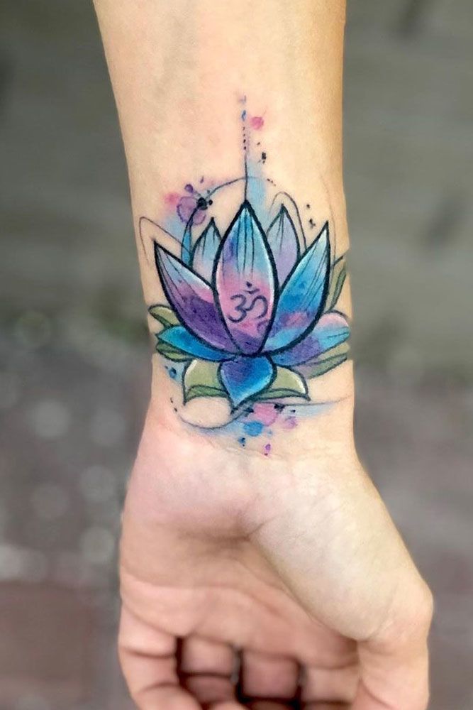 Watercolor Wrist Lotus Flower Tattoo #watercolortattoo #wristtattoo