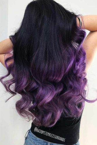 jet black hair with purple highlights