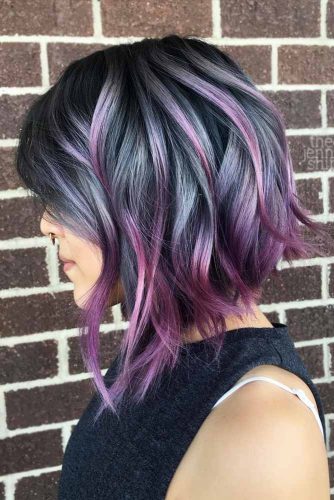 Purple With Blonde Highlights Bob Cut