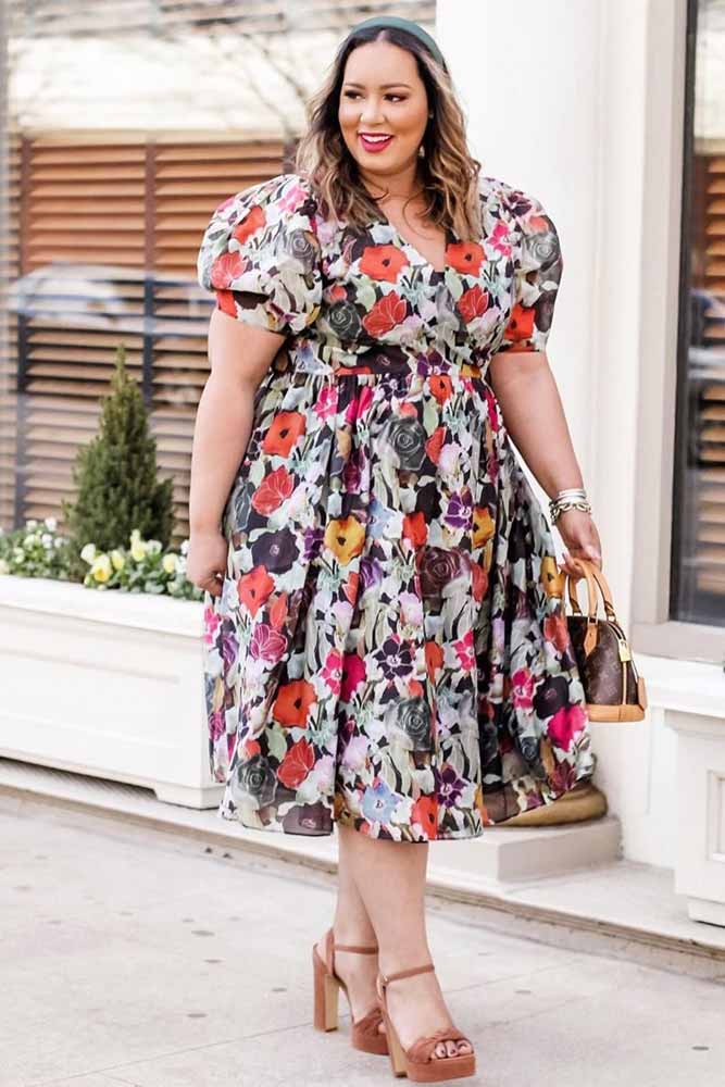 Floral Tea Length Dress Design #floraldress #plussize