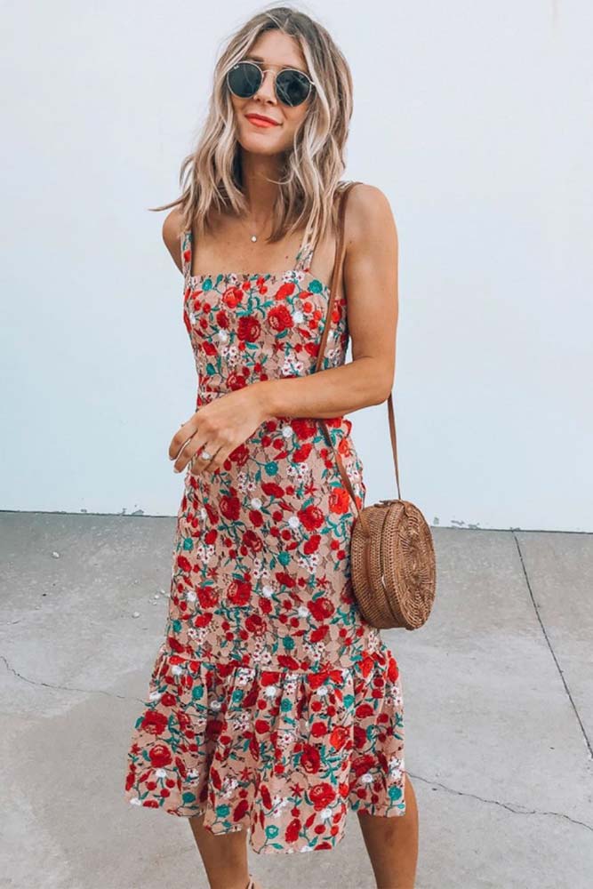 Spring Dress With Red Roses Print #tealengthdress