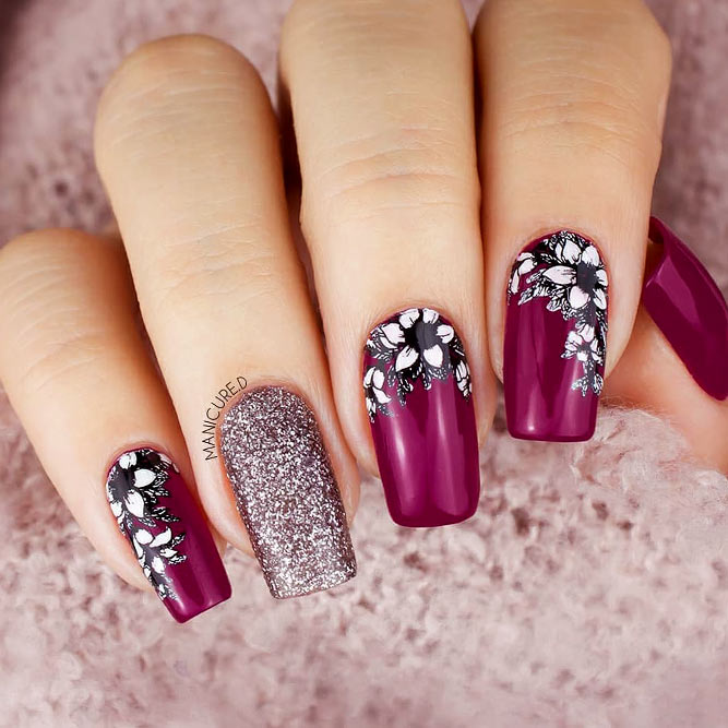 https://glaminati.com/wp-content/uploads/2018/04/flower-nail-designs-square-shape-long-dark-pink-black-white-silver-glitter-accent.jpg