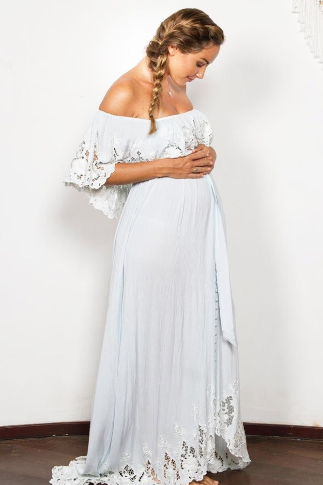 Simple White Off Shoulder Long Maxi Formal Maternity Gown -  TheCelebrityDresses